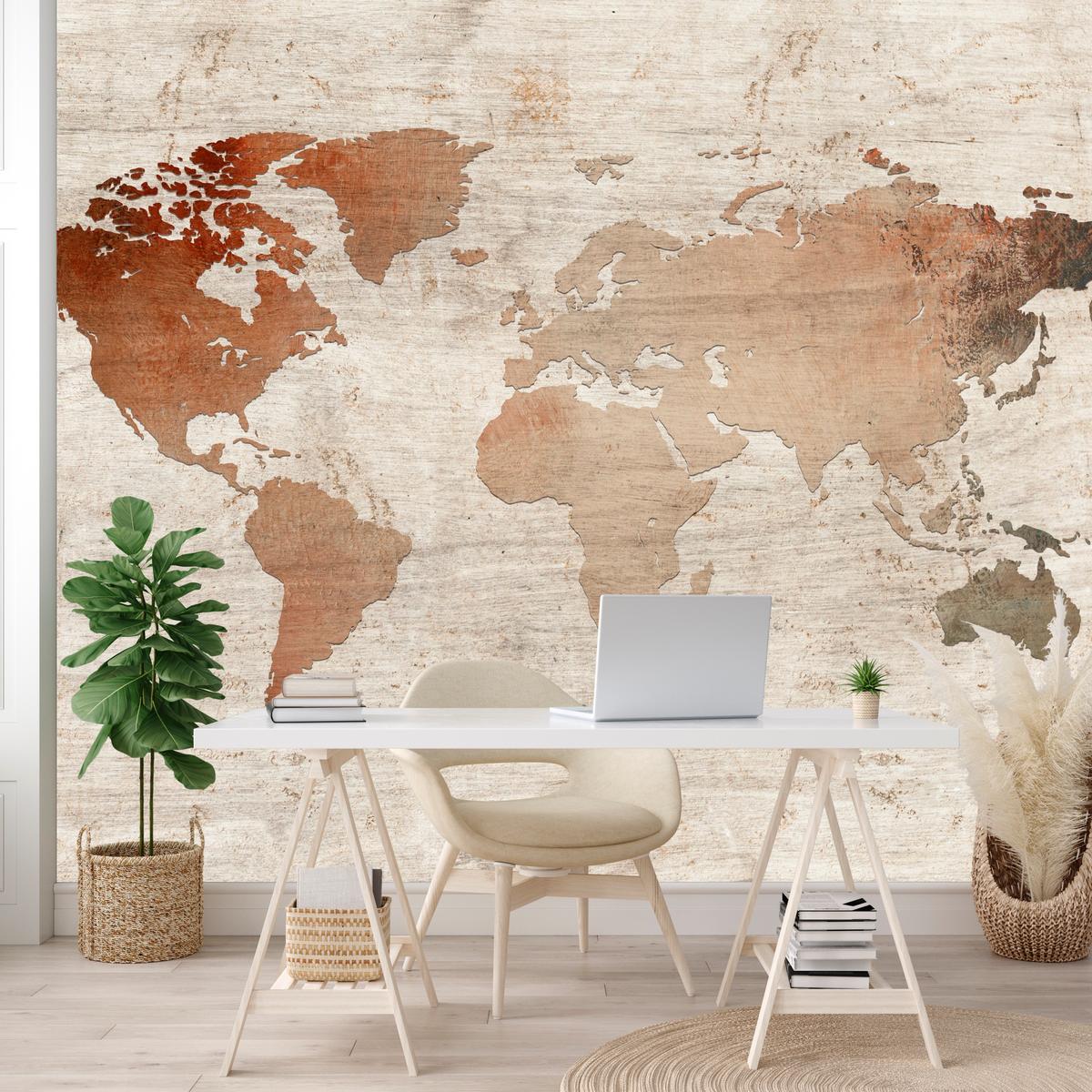 FOTOTAPETE für Wohnzimmer Vintage Karte Holz Hintergrund Retro 200x140 - Beige/Braun, Papier (200/140cm) - Muralo