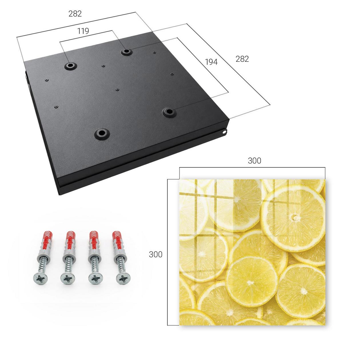 SCHLÜSSELBOX Schwarz 30x30 cm- Türöffnung nach rechts - Zitronenscheiben - Gelb, Metall (30/30/5cm) - TULUP