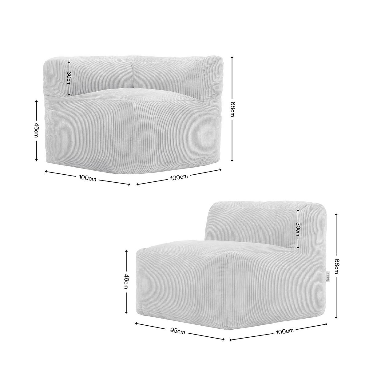 SITZSACK-SOFA 3-tlg. ZEN: Ecksessel, 2 Sessel - Beige, Textil (290/68/100cm) - icon