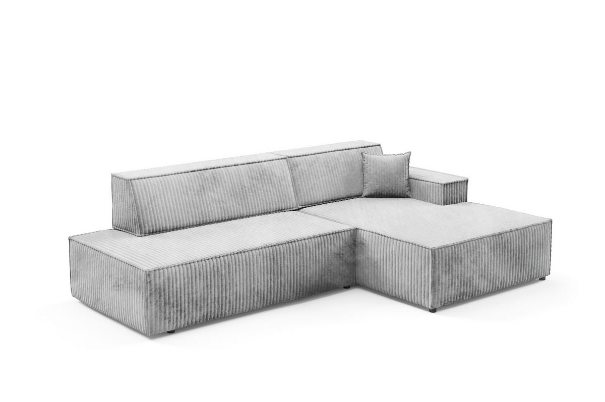ECKSOFA TESSO L-S Grau Kordstoff mit Schlaffunktion - Grau, Holz (247/170cm) - MASSENO