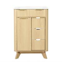 WASCHTISCHUNTERSCHRANK Holzoptik mit Wellenmuster, Schiebetür & 3 Schubladen - Naturfarben, Holzwerkstoff (61/90/47cm) - Urban Meuble