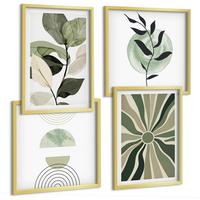 BILDER SET 4er Set - 50x50 cm & 40x60 cm Goldrahmen - Geometrische Pflanzenformen - Goldfarben, Kunststoff (50/50cm) - TULUP