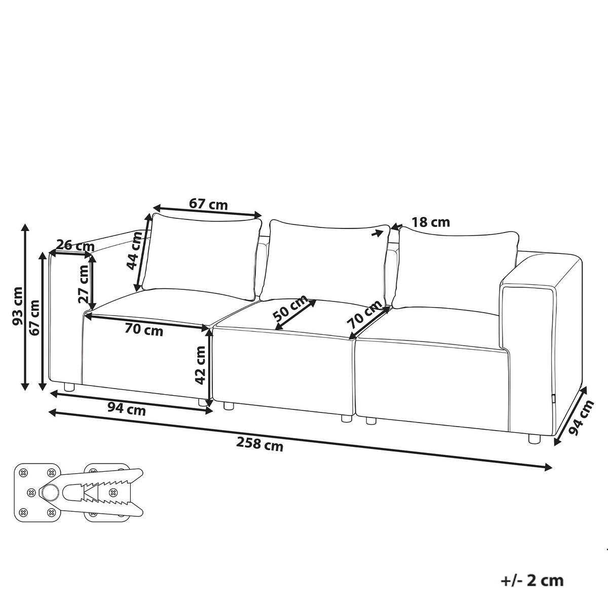 3-SITZER-MODULSOFA Cremeweiß Bouclé Axebo - Creme, Textil (258/93/94cm) - Beliani