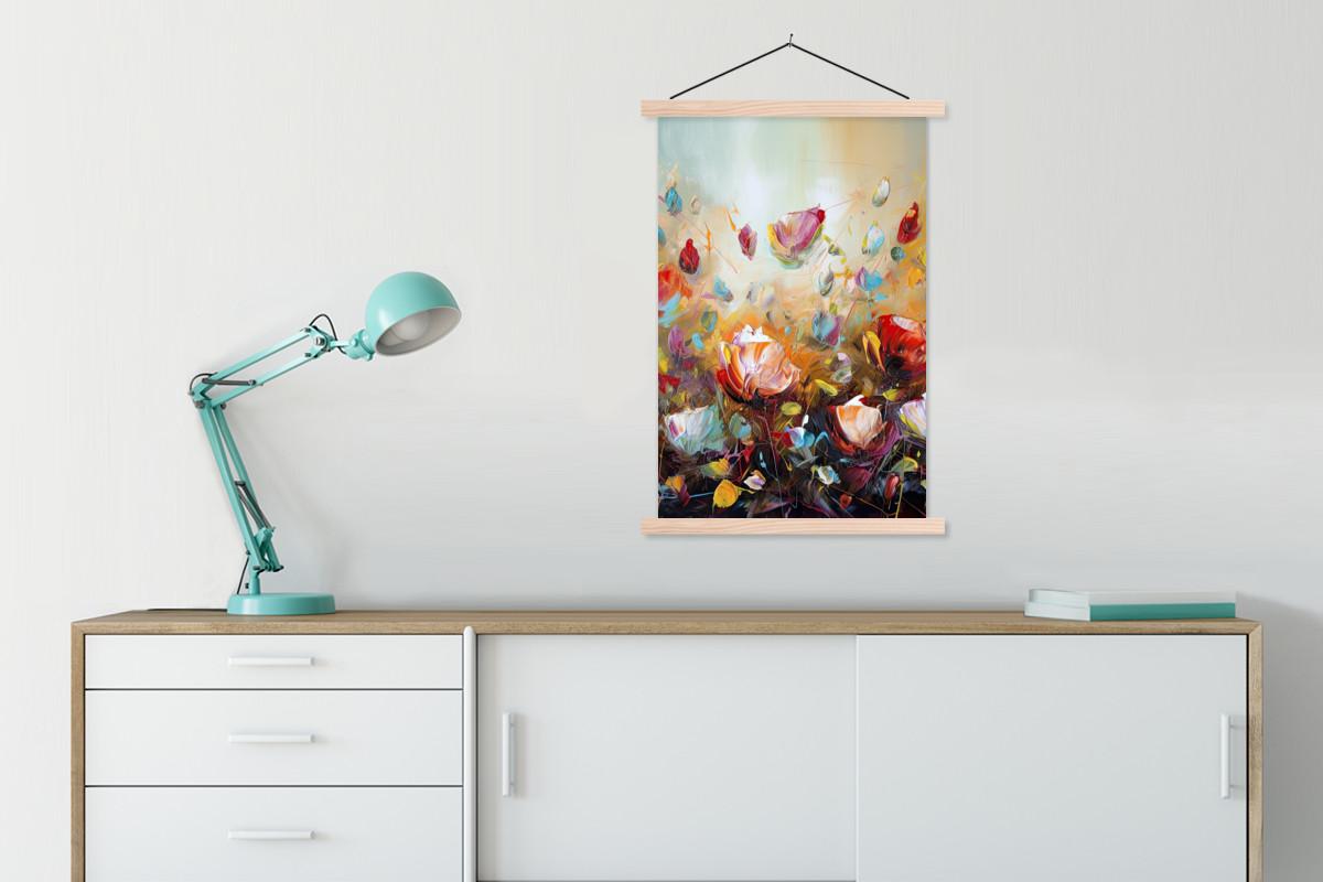 POSTER MIT MAGNETLEISTEN Blumen - Kunst - Natur - Ölgemälde Wandbild Schlafzimmer 60x90 cm - Multicolor, Textil (60/90/0.15cm) - MuchoWow