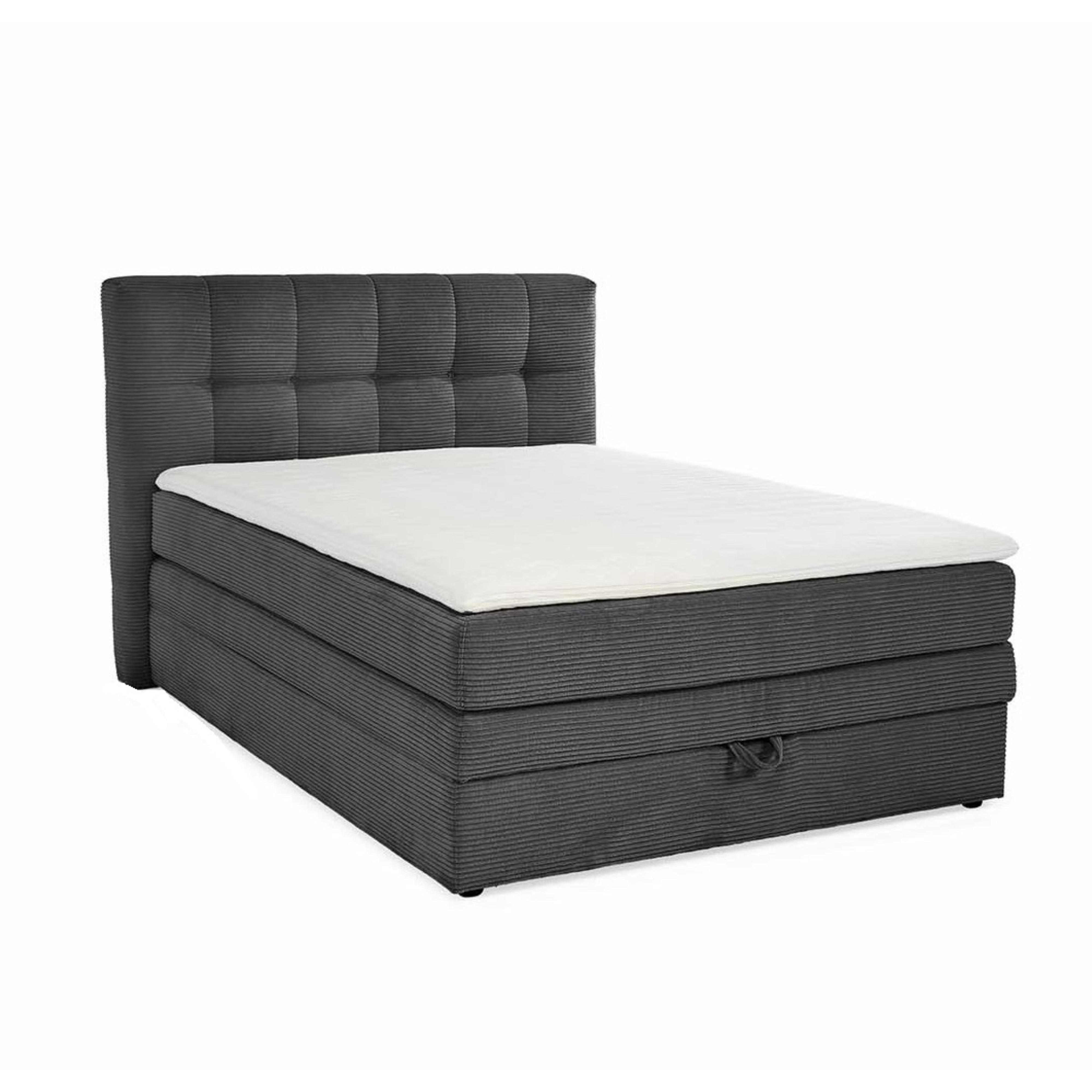 BOXSPRINGBETT 140x200 cm, 7-Zonen-Tonnentaschen-Federkernmatratze H3, Topper, Bonell-Federkern, großer Bettkasten, Cord Dunkelgrau / 20035 - Dunkelgrau/Schwarz, Kunststoff/Textil (140/200cm) - luma-home