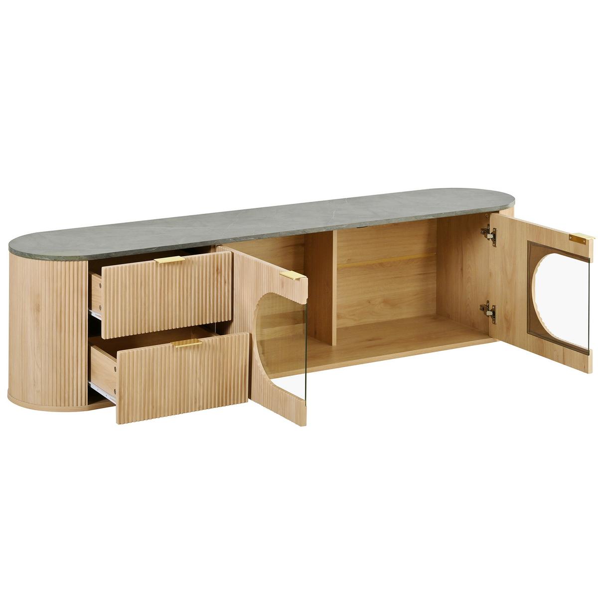 TV LOWBOARD holzoptik glas modern 172cm design - Naturfarben, Holzwerkstoff (172/45.5/38cm) - Urban Meuble