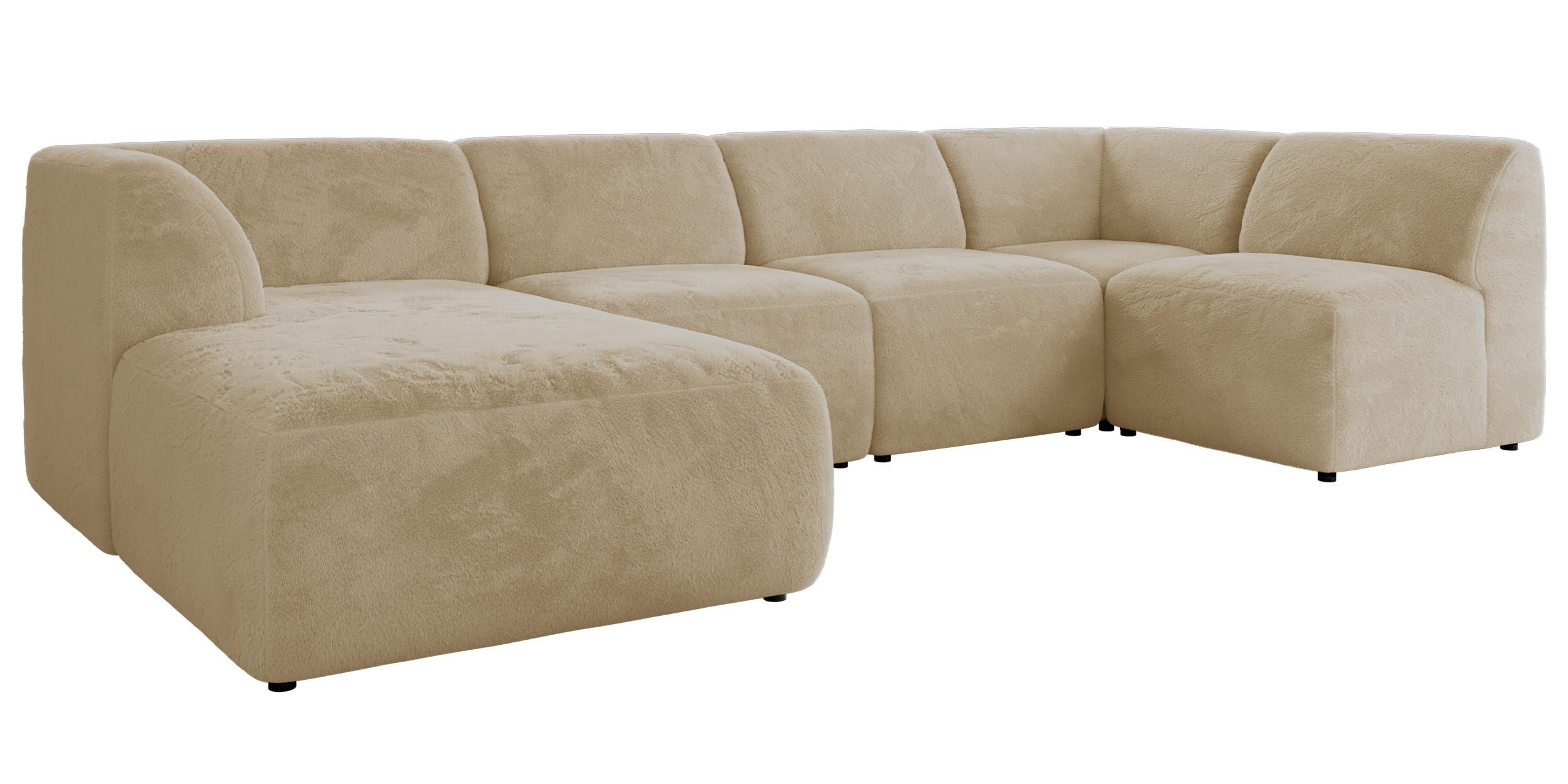 WOHNLANDSCHAFT MODARO U 5M - Creme Plüsch - Links - Creme/Schwarz, Textil (180/78/345cm) - MKS