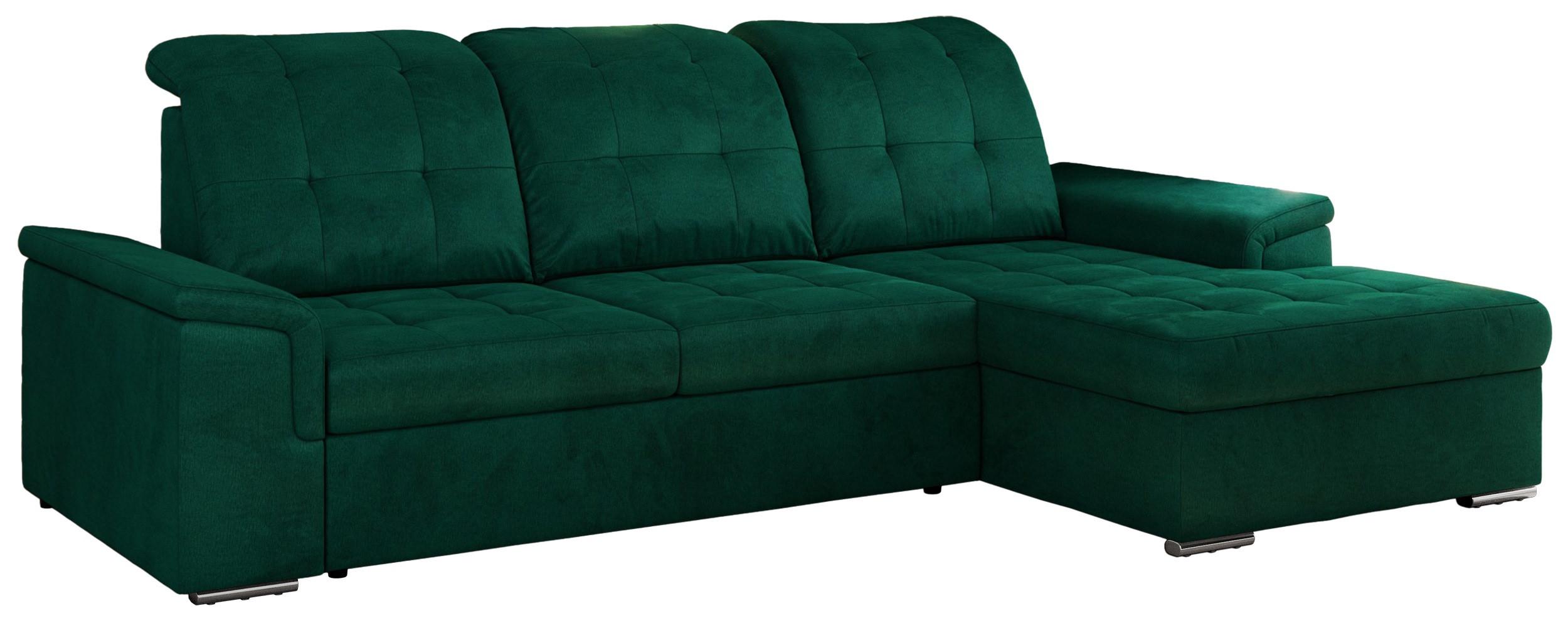 ECKSOFA MADRITO L - Dunkelgrün Velorus - Rechts - Dunkelgrün/Silberfarben, Textil/Metall (256/160cm)