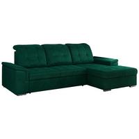 ECKSOFA MADRITO L - Dunkelgrün Velorus - Rechts - Dunkelgrün/Silberfarben, Textil/Metall (256/160cm)