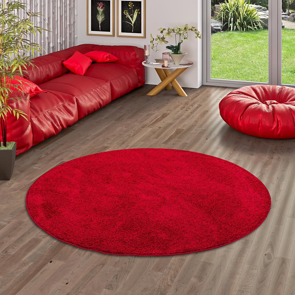 HOCHFLOR VELOURS TEPPICH COTTAGE RUND - Rot, Textil (100/100cm) - Snapstyle