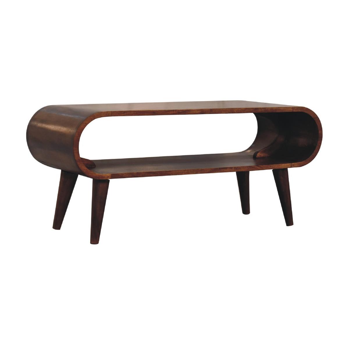 COUCHTISCH aus Massivholz Offener Stauraum, Nordische Beine, Braun - Kastanienfarben/Messingfarben, Holz/Metall (35/90/40cm) - Artisan Furniture