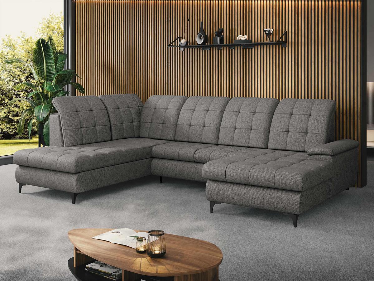 WOHNLANDSCHAFT Enzo, Seite: Rechts - Dunkelgrau/Schwarz, Holz/Textil (330/105/212cm) - MIRJAN24