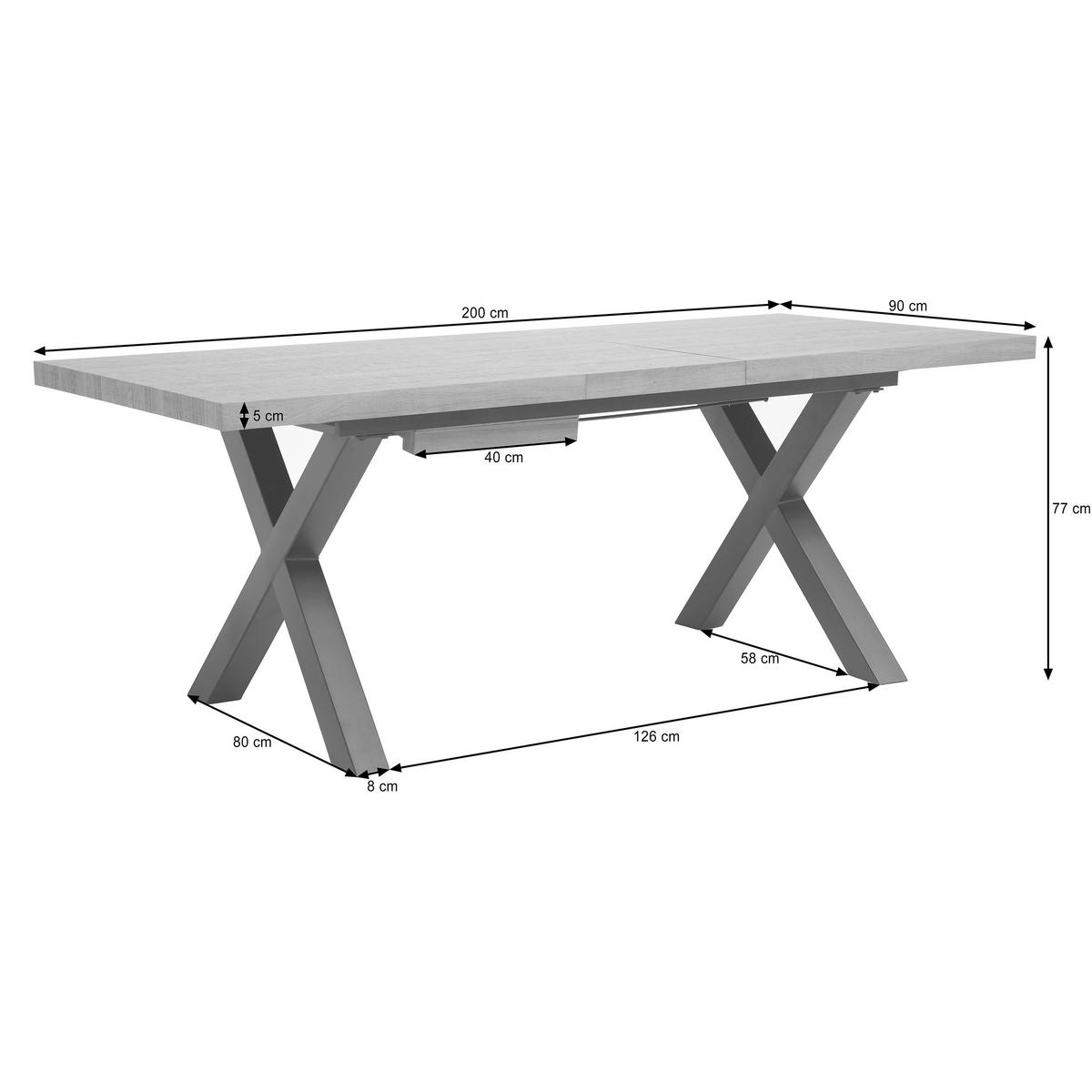 ESSTISCH Tavero in rechteckiger Form, ausziehbar, 160-240 cm, Eichefarben - Eichefarben/Schwarz, Metall (90/160/77cm) - Beautysofa