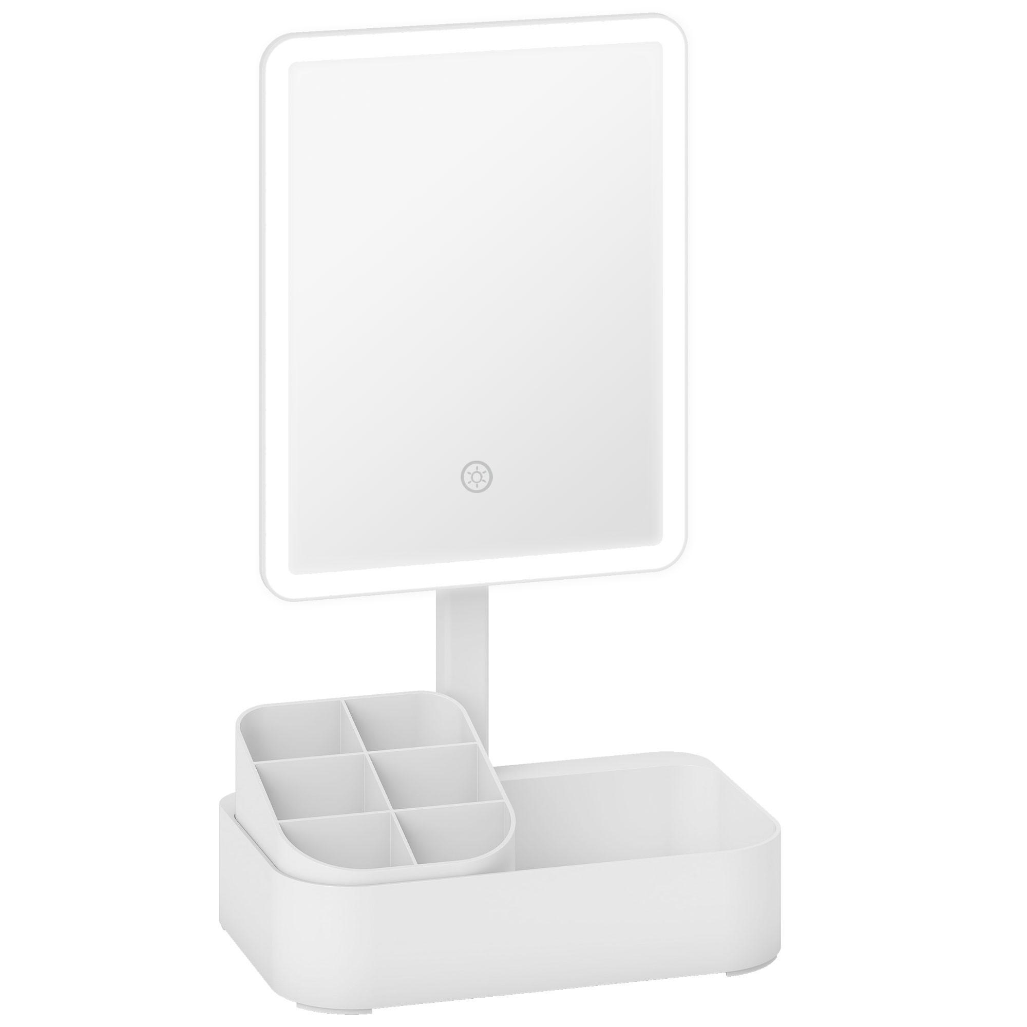 LED-SCHMINKSPIEGEL Kunststoff Glas Weiß - Weiß, Kunststoff (13.8/38/22cm) - HOMCOM