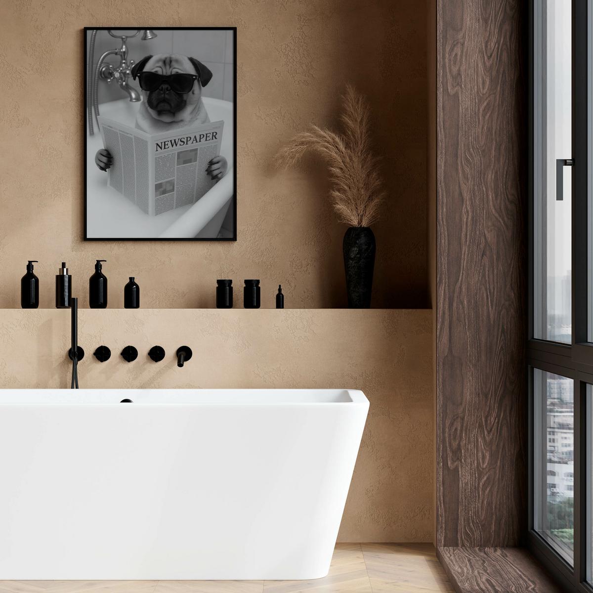POSTER Badezimmer WC Mops Badewanne Zeitung Abstraktion 20x30cm - Schwarz/Weiß, Papier (20/30/1cm) - Muralo