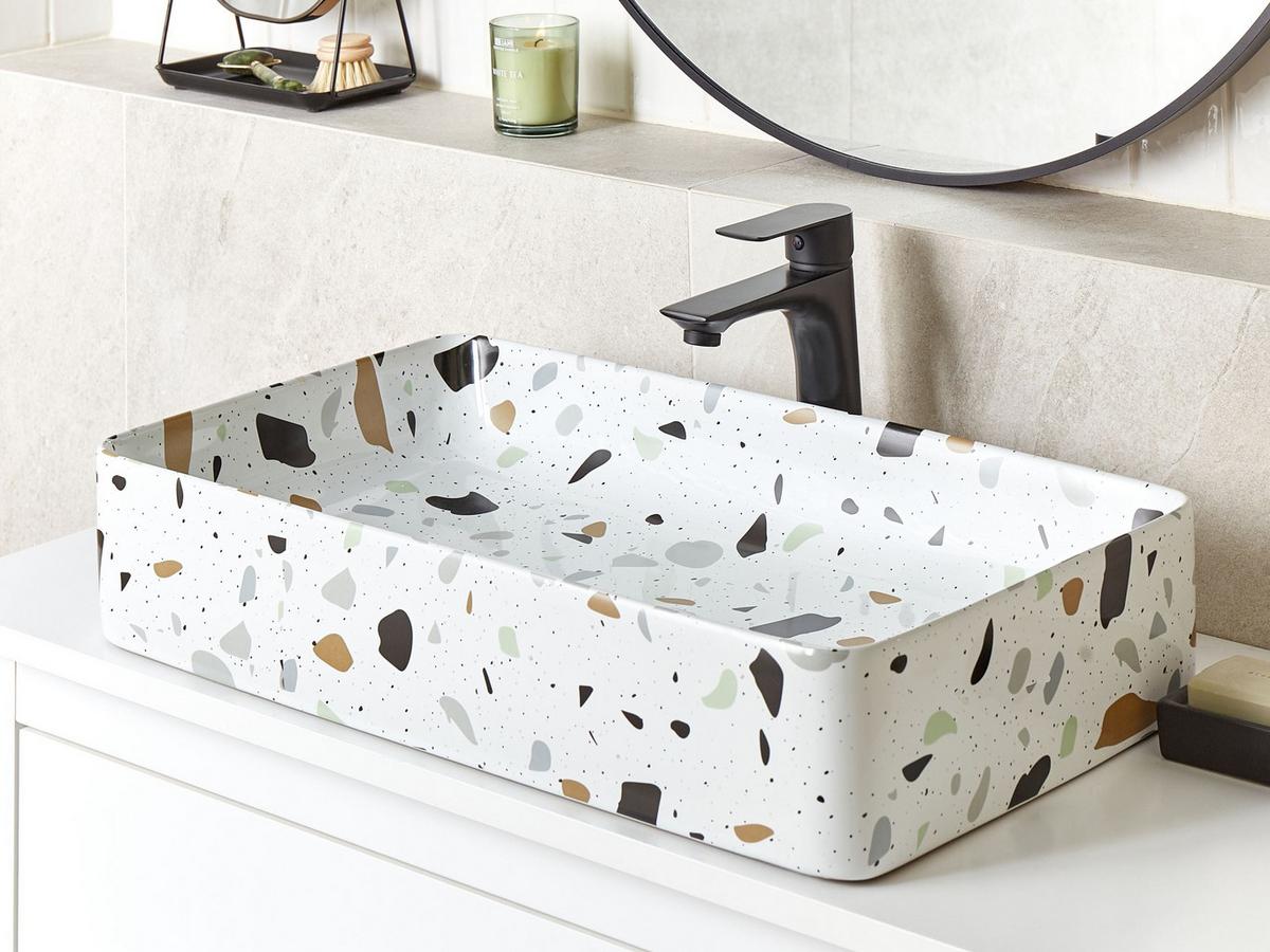 AUFSATZWASCHBECKEN Terrazzo Weiß 51/34 cm Keramik Nules - Weiß, Keramik (51/11/34cm) - Beliani