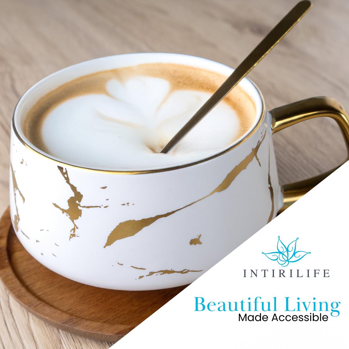 KAFFEETASSE Marmor Design 200 ml mit Untersetzer - Weiß, Keramik (13/6.3/13cm) - Intirilife