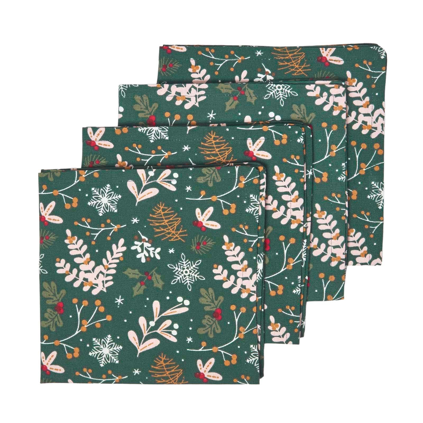 WEIHNACHTSSERVIETTEN Weihnachtswald, 4er-Set grüne Stoffservietten 45/45 cm - Grün, Textil (45/45cm) - Homescapes