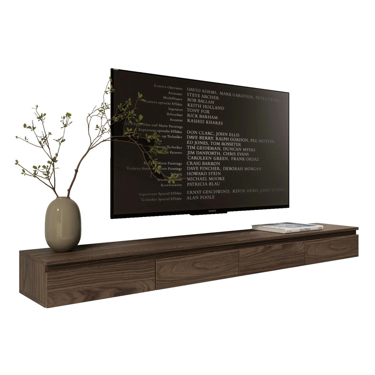 TV-LOWBOARD Bemmi Slim 4-türig, Holzoptik Walnuss Wisconsin, 200 cm - Dunkelbraun, Holzwerkstoff (200/18.2/31.6cm) - Selsey