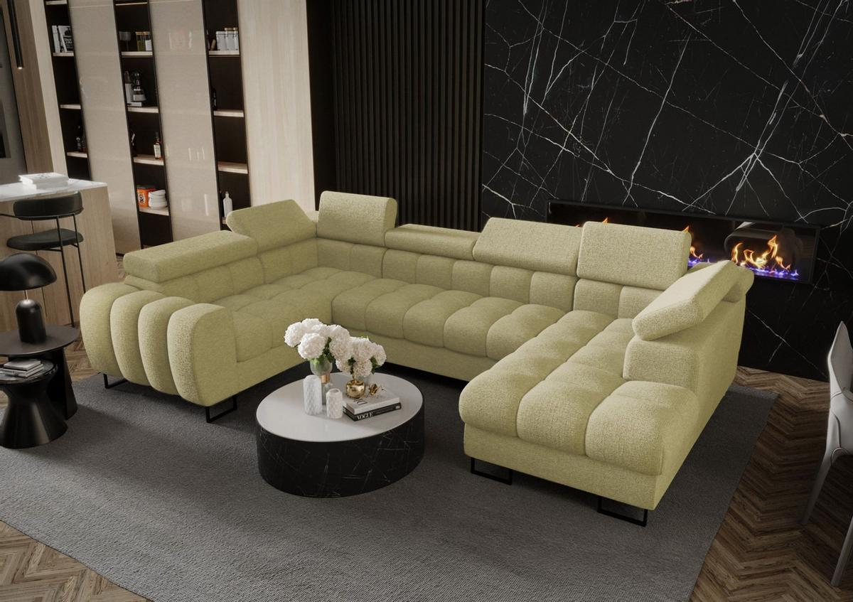 WOHNLANDSCHAFT Bastien - Grün, Holzwerkstoff/Textil (350/95/195cm) - Fun Möbel