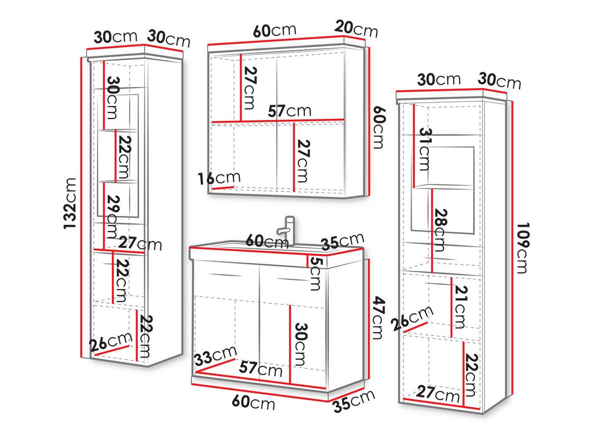 BADMÖBEL-SET Madrit II - Eichefarben/Silberfarben, Holzwerkstoff/Kunststoff (132/132/30cm) - MIRJAN24