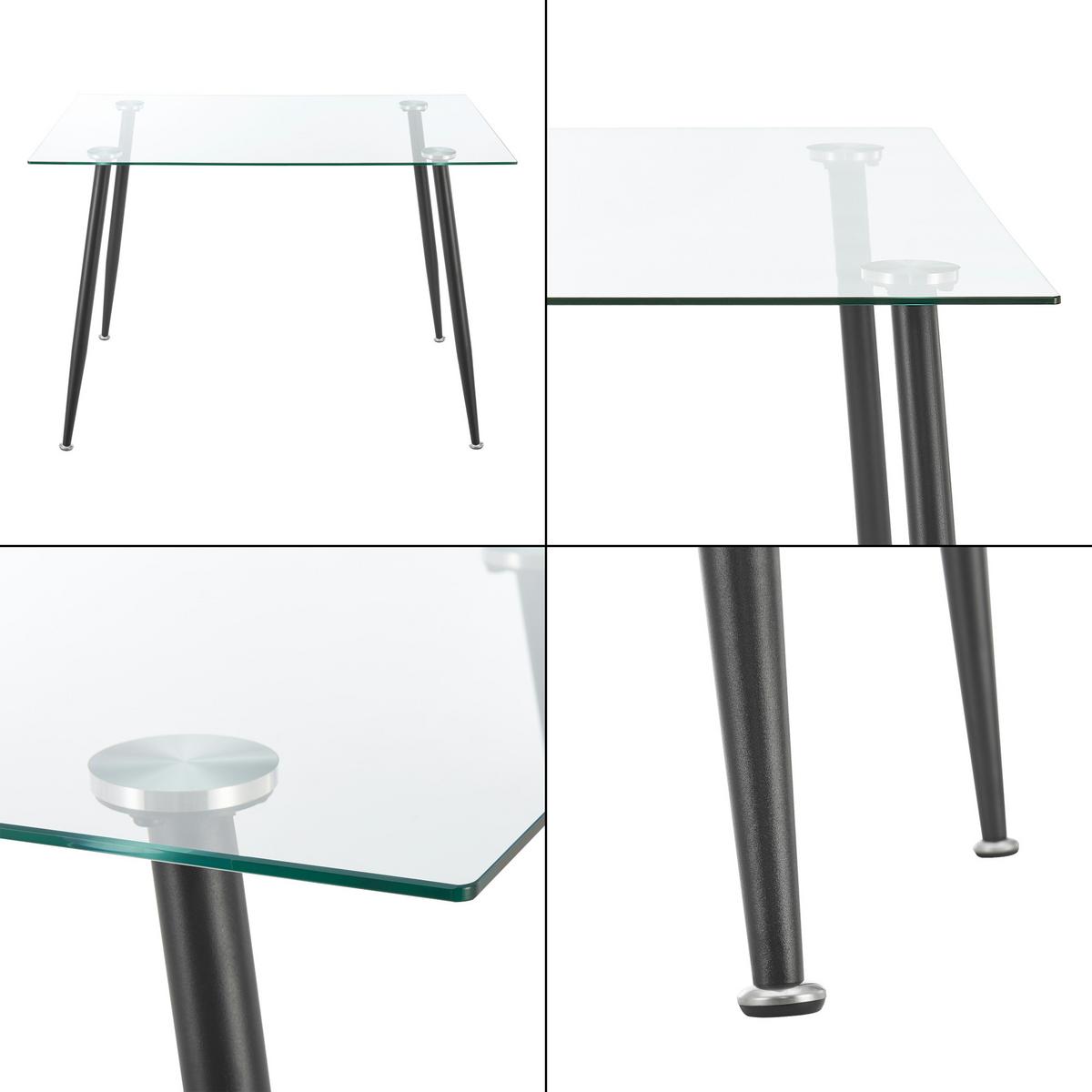 ESSTISCH Hyrynsalmi - Transparent/Schwarz, Glas/Metall (70/110/75cm) - [en.casa]