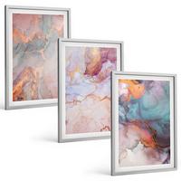 BILDER SET 3er Set - 40x60 cm Silberner Rahmen - Abstrakte Pastellmuster - Silberfarben, Kunststoff (40/60cm) - TULUP