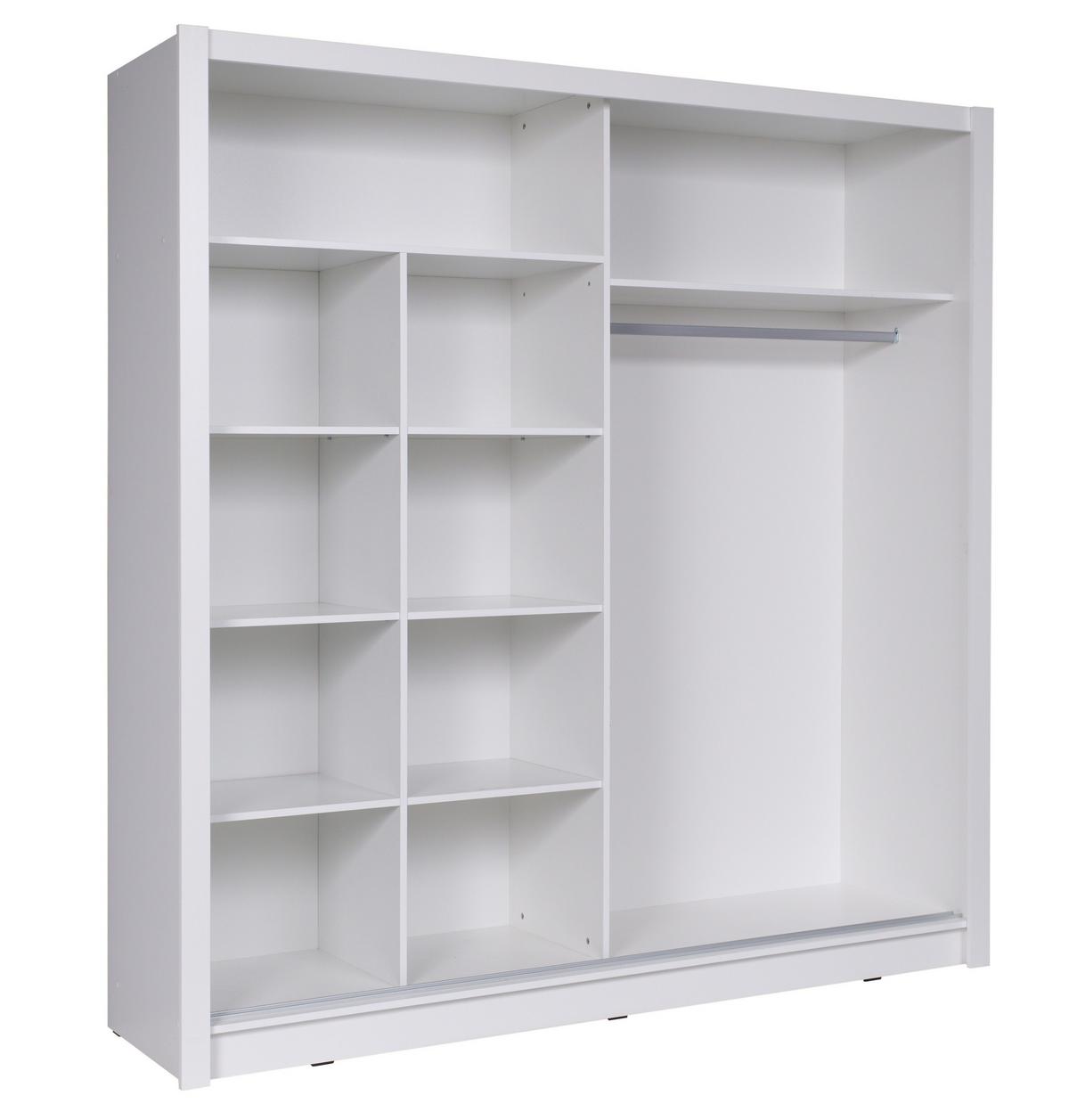 SCHWEBETÜRENSCHRANK RANOR 200/215/62,5cm 2-türig mit Spiegel Weiß - Weiß, Holzwerkstoff (200/215/62.5cm) - MASSENO
