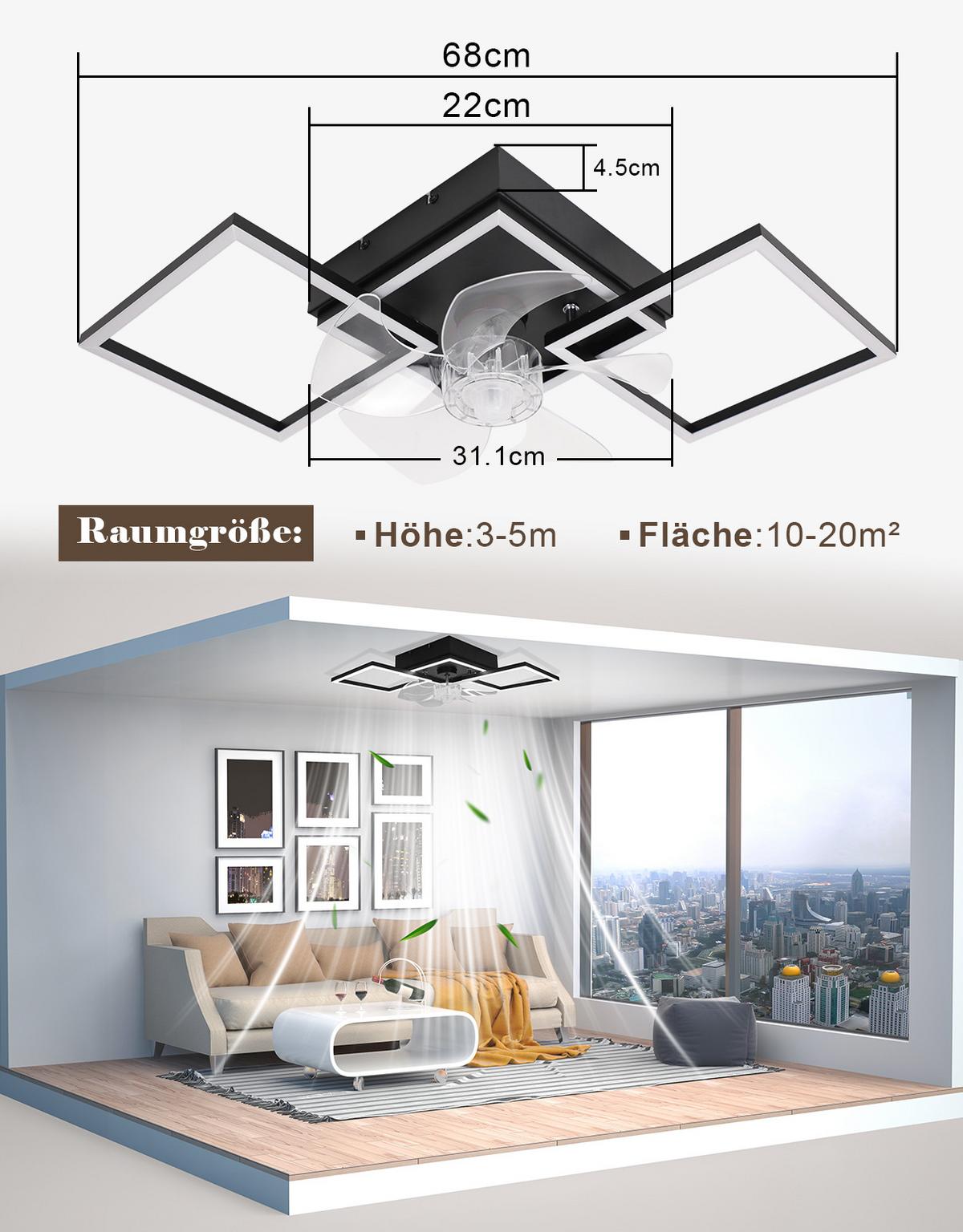 DECKENLEUCHTE mit Ventilator Telven 68/31/14 cm - Schwarz, Kunststoff/Metall (68/31/14cm) - ZMH