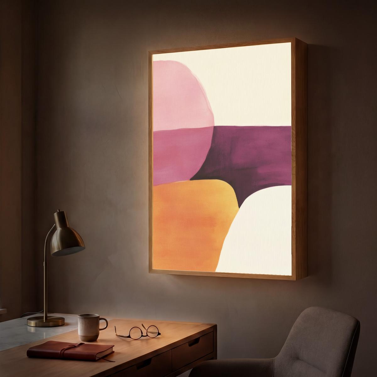 WANDLEUCHTE MIT AKKU Formen - Abstrakt - Farbenfroh 70x100 cm - Rosa, Holzwerkstoff (70/100/8cm) - OnlyWow