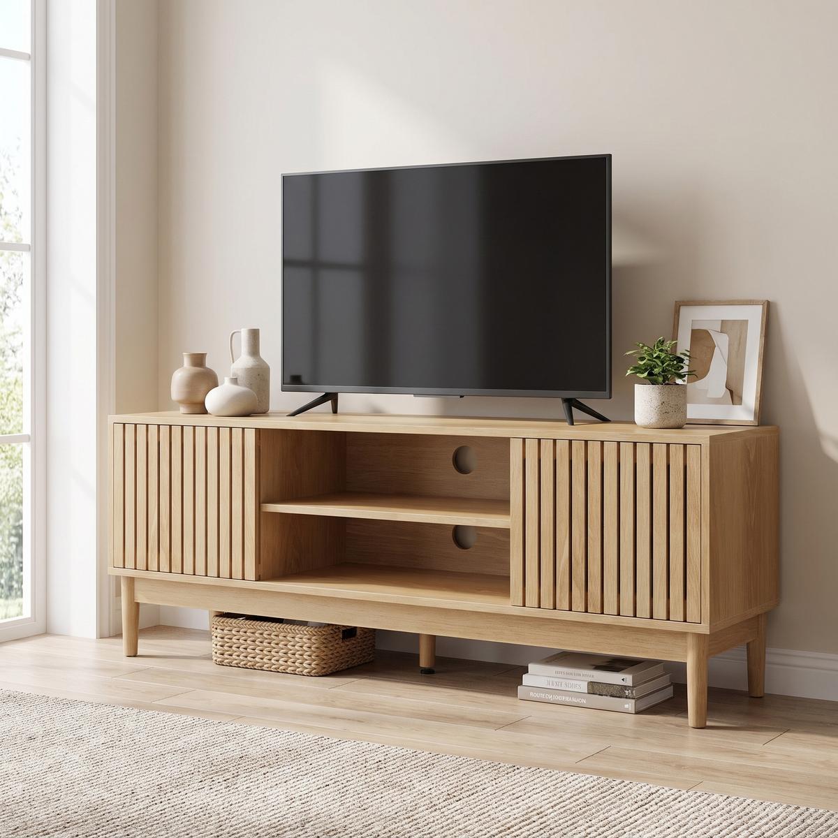 TV-LOWBOARD eichen-optik & lamellen-design - Eichefarben, Holzwerkstoff (140/48/39cm) - Urban Meuble