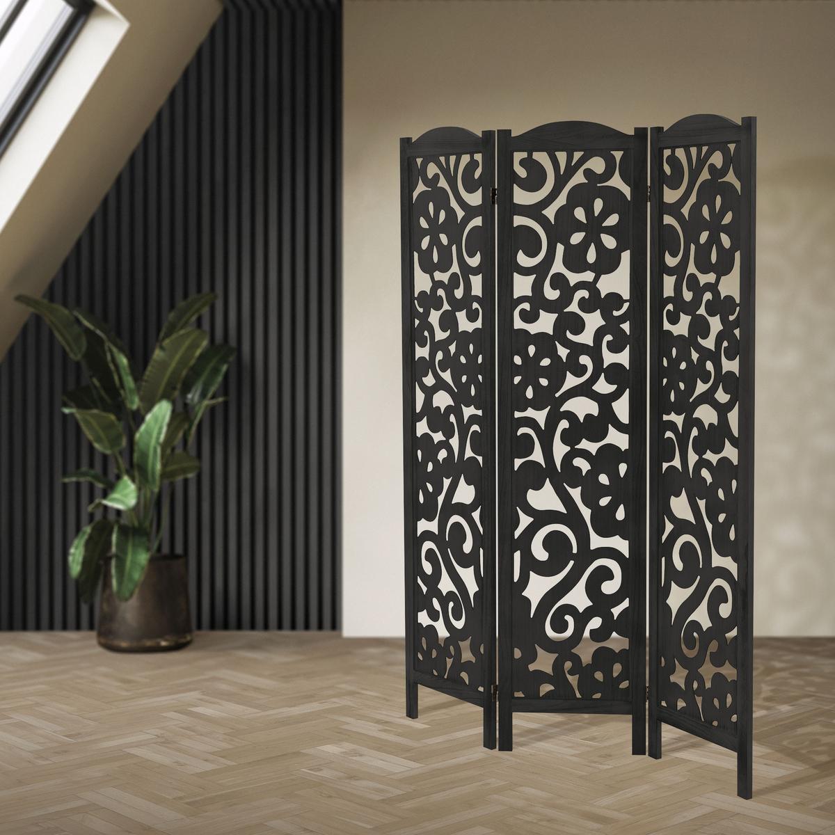 PARAVENT 3 teilig Yokohama 172x121 cm Schwarz aus Holz - Schwarz, Holz (121/172/2cm) - ML-DESIGN