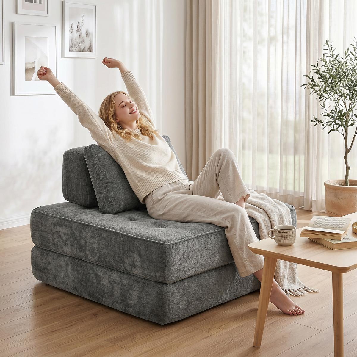 BODENSESSEL Chenille Grau - Grau, Textil (97/70/97cm) - HOMCOM