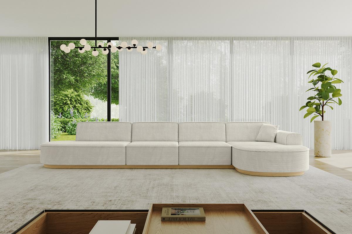 ECKSOFA Ottomane Rechts MARI-L3-v2 - 413x171x83 cm Creme Cord - Hellgrau/Creme, Holzwerkstoff/Textil (171/413cm) - ALTDECOR