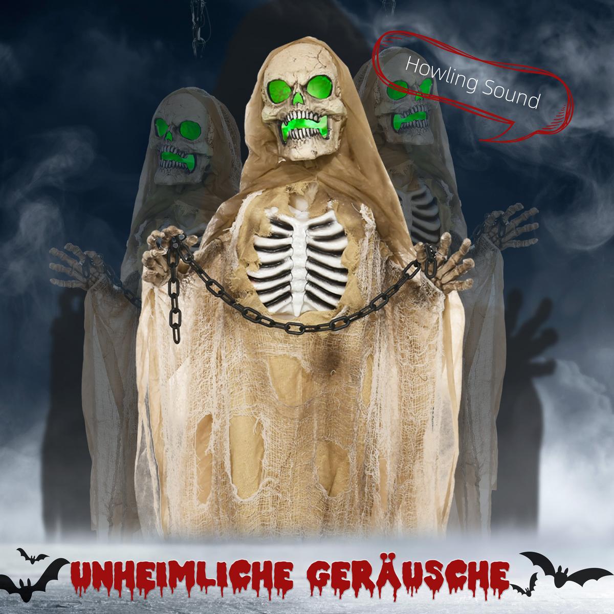 183CM Halloween Dekoration Hängendes Skelett mit LED-Lichter, Soundfunktion - Hellbraun, Kunststoff (18/183/70cm) - HOMCOM