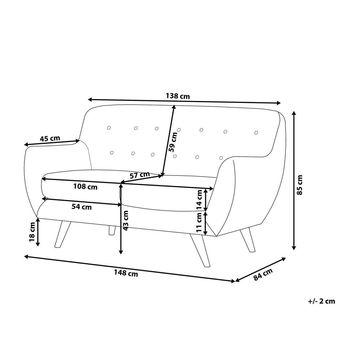 2-SITZER-SOFA Samtstoff Grau Bodo - Grau, Textil (148/85/84cm) - Beliani