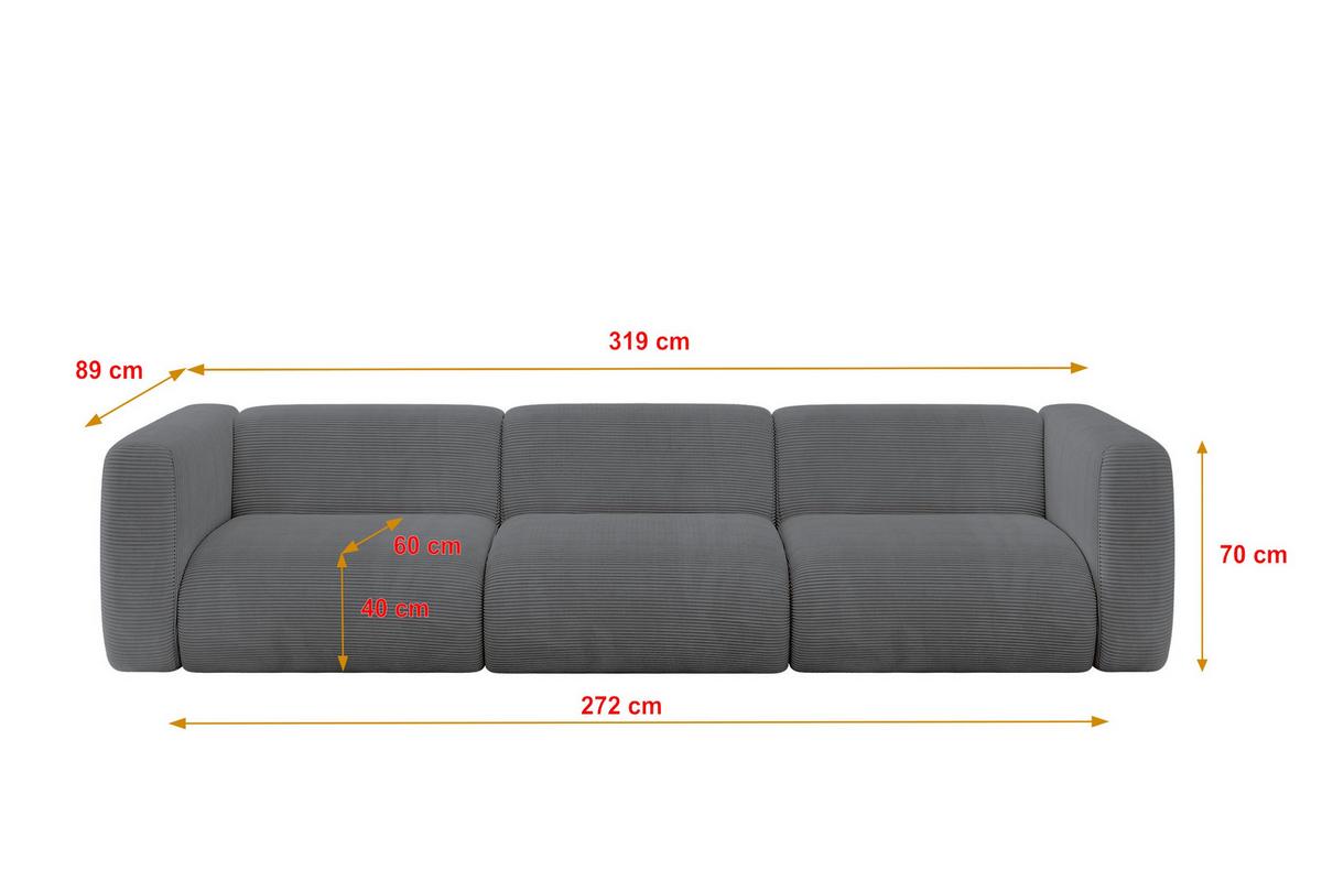 MODULARES Sofa 3-SITZER MIRA-S2 319x89x70 Dunkelgrau cm Cord - Dunkelgrau/Graphitfarben, Holzwerkstoff/Kunststoff (319/70/89cm) - ALTDECOR