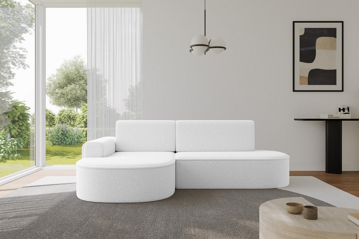 ECKSOFA mit Schlaffunktion und Bettkasten Ottomane Links MARI-L1-S - 283x167x73 cm Weiß Bouclé - Schwarz/Weiß, Holzwerkstoff/Kunststoff (283/167cm) - ALTDECOR