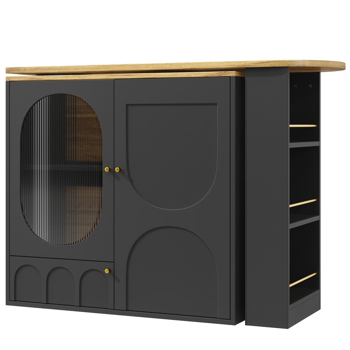 BARTISCH Schwarz 360° Drehbar Ausziehbar Stehtisch mit Stauraum - Schwarz, Holzwerkstoff (73/137.9/92.5cm) - Urban Meuble