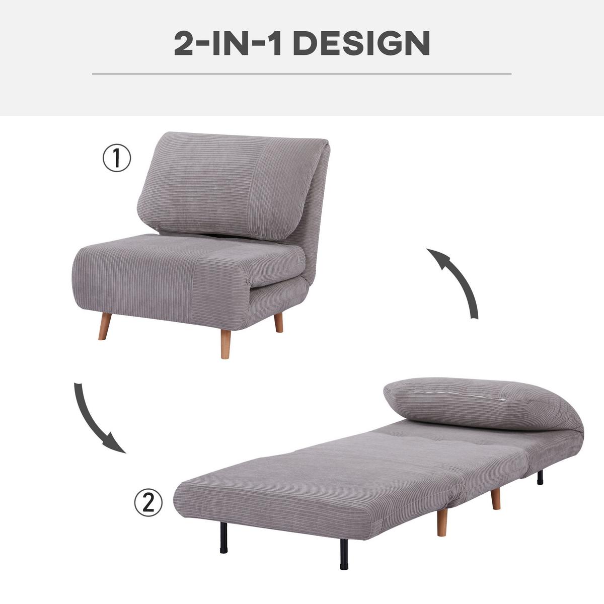 2-IN-1 Schlafsofa Schlafsessel Klappmatratze Gästebett Klappbett Hellgrau - Hellgrau/Naturfarben, Holz/Textil (87/89/82cm) - HOMCOM