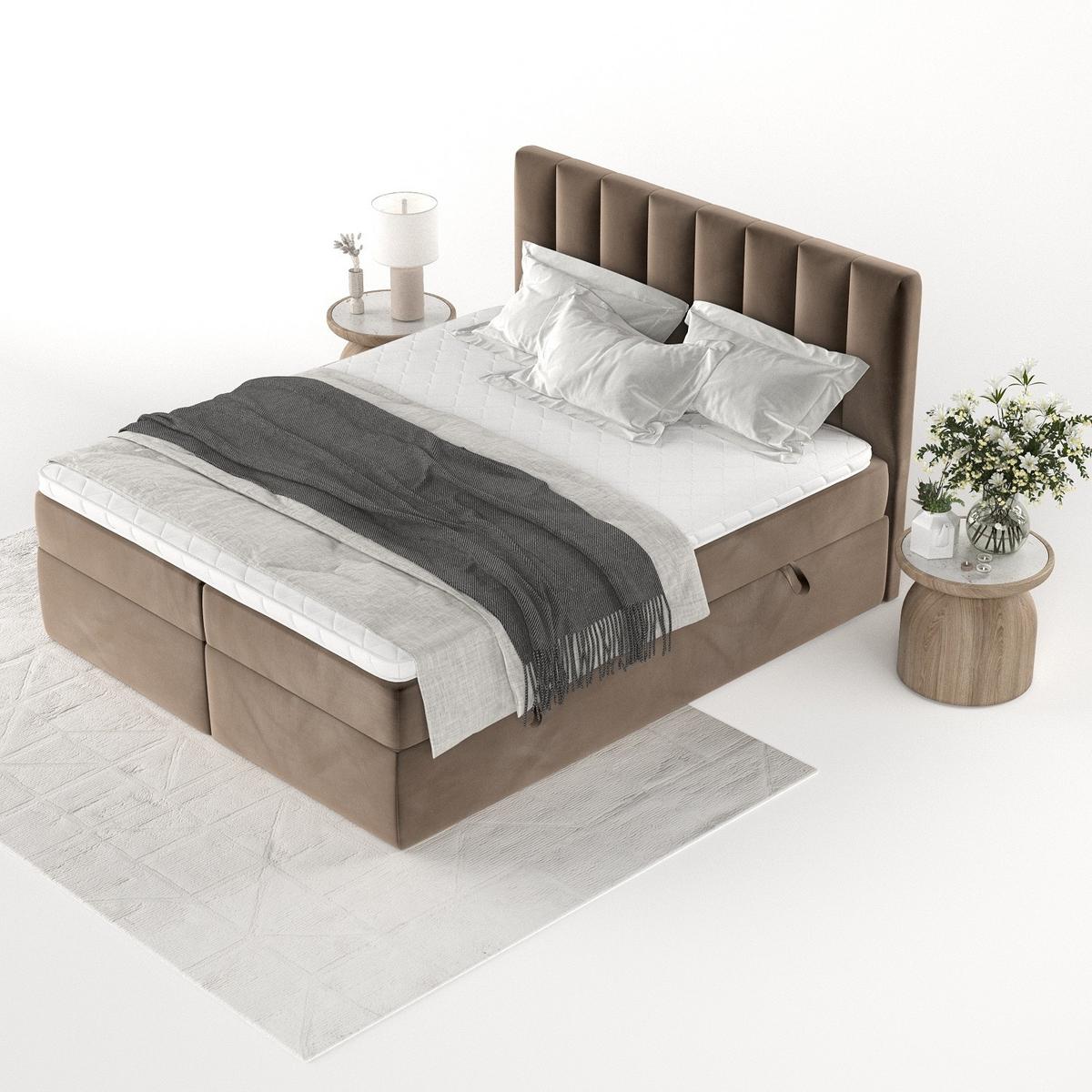 BOXBETT Bari 140/200 cm Braun im Paros Stoff - Braun, Holz/Holzwerkstoff (140/200cm) - AltaBeds