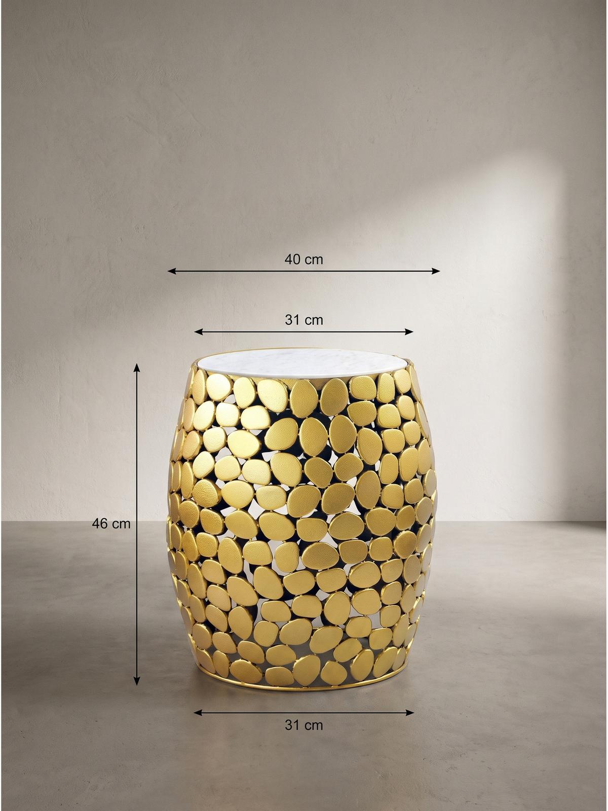BEISTELLTISCH DIEMEL, Marmor, handgefertigt, Gold-Weiß, Ø 40 x 46 cm - Goldfarben, Stein/Metall (40/40/46cm) - KADIMA DESIGN