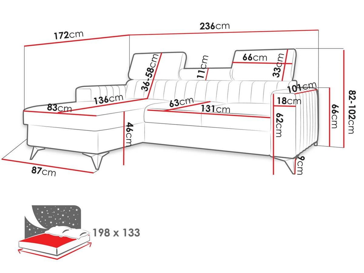 ECKSOFA Milano Premium Cord, Seite: Links LC+2R - Schwarz/Bronzefarben, Holz/Textil (236/172cm) - MIRJAN24