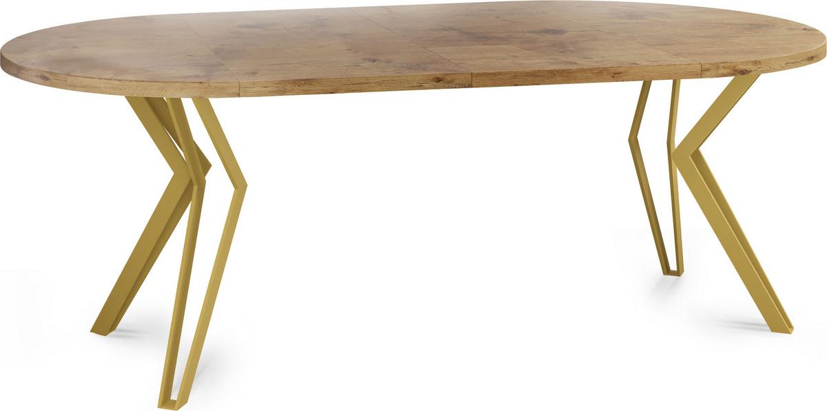 ESSTISCH Daisy runder ausziehbarer, Lancelot Eiche 120-200/100/76 cm - Eichefarben/Goldfarben, Holzwerkstoff/Metall (120/200/76cm) - WFL GROUP