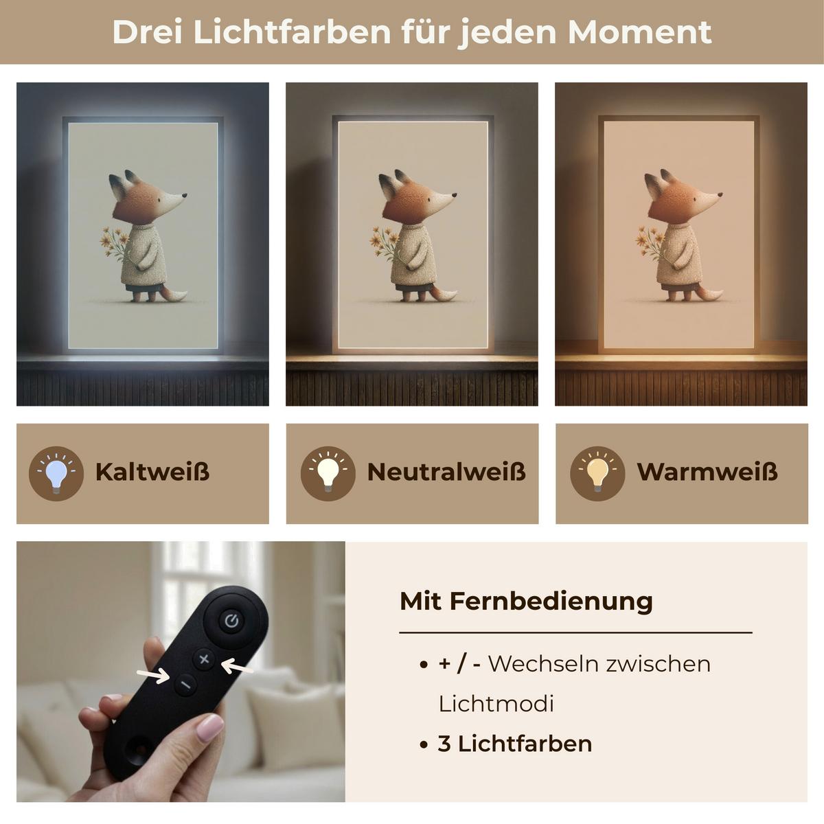 NACHTTISCHLAMPE MIT AKKU Fuchs - Gelbe Blumen - Minimalistisch 40x60 cm - Taupe, Holzwerkstoff (8/40/60cm) - OnlyWow