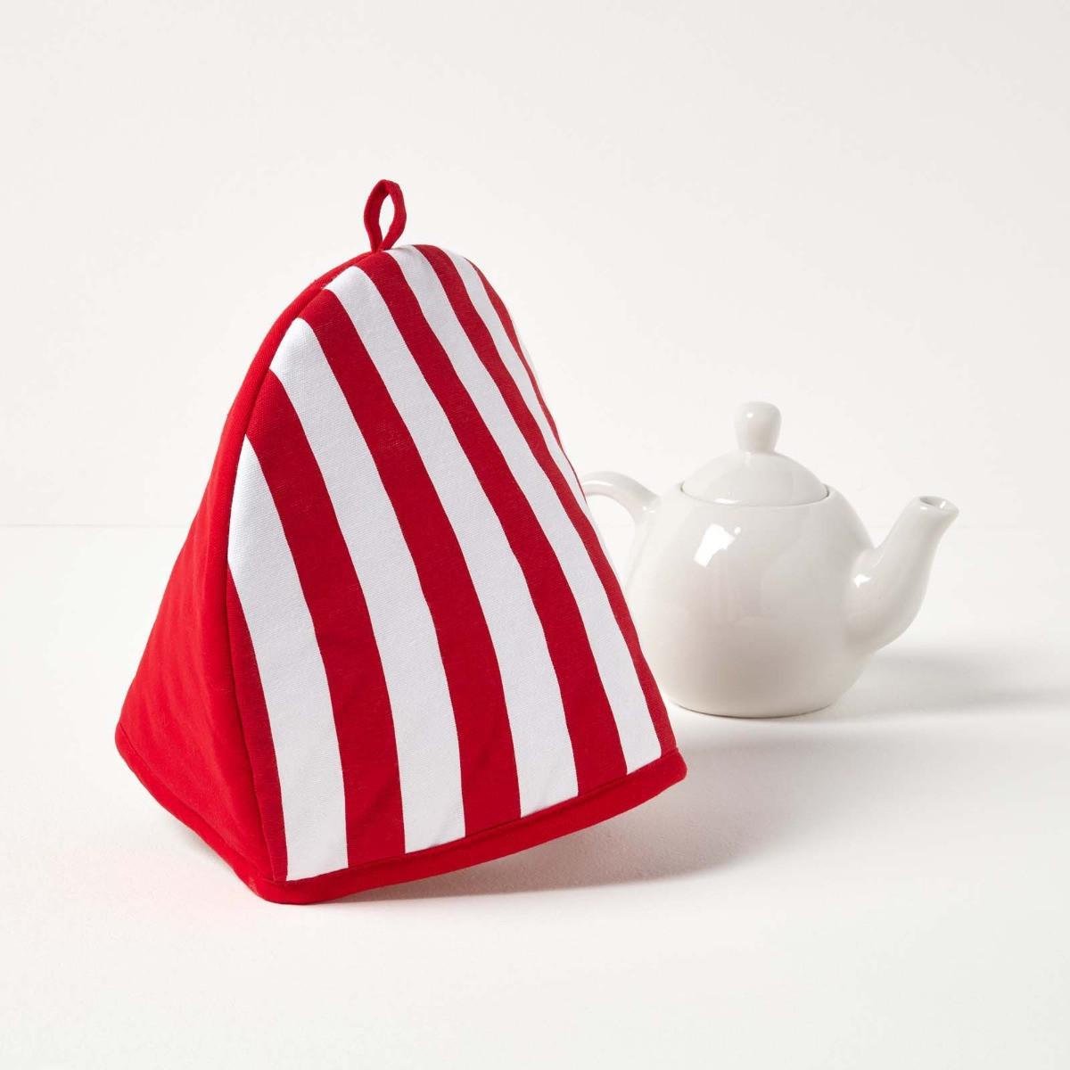 TEA COSY – Stoff-Teewärmer Streifen - Rot, Textil (36/24/36cm) - Homescapes