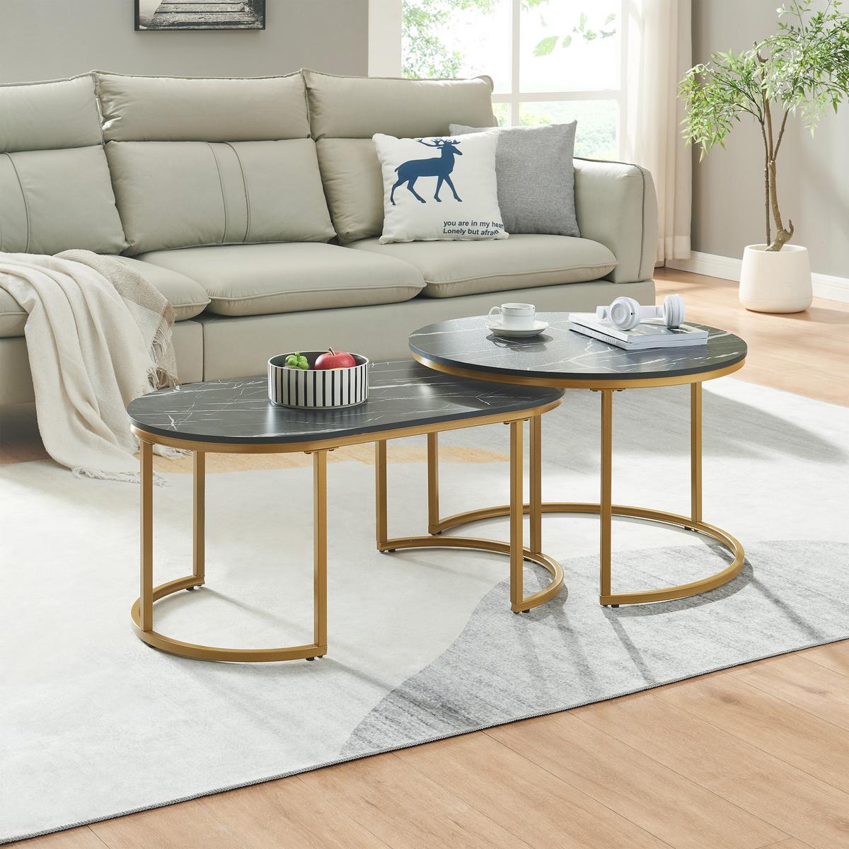 SATZTISCH-SET 2 TLG. Oppeerg - Goldfarben/Schwarz, Holzwerkstoff/Metall (70/70/45cm) - [en.casa]