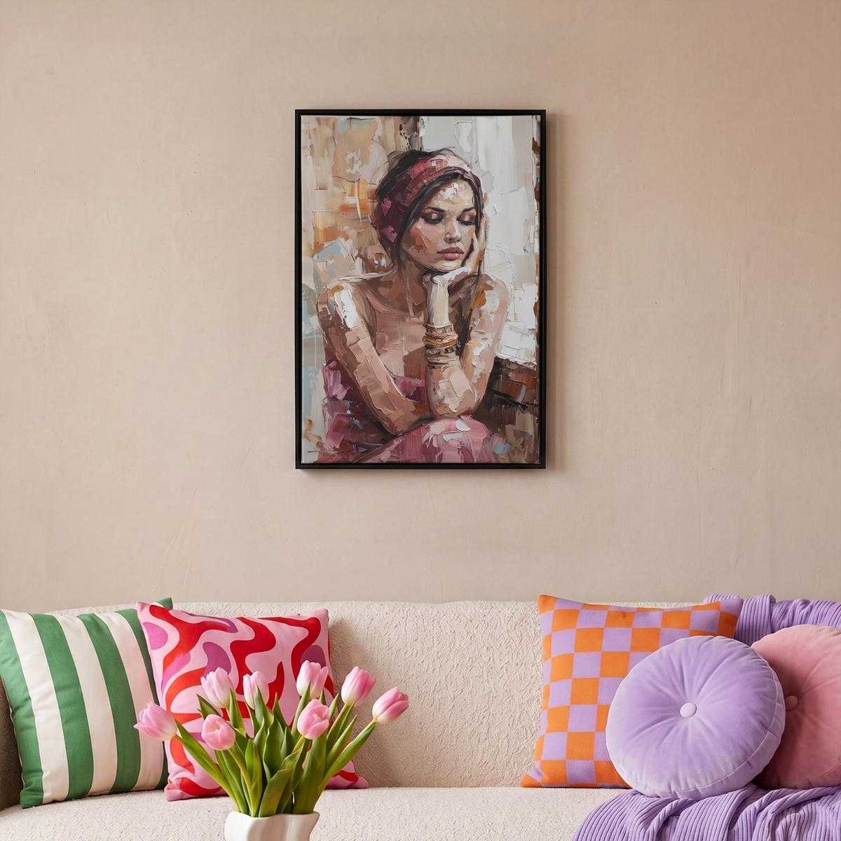 LEINWAND Bilder mit Rahmen - Frau - Lackierung - Porträt - Modern - 40x60 - Altrosa, Textil (40/60cm) - MuchoWow