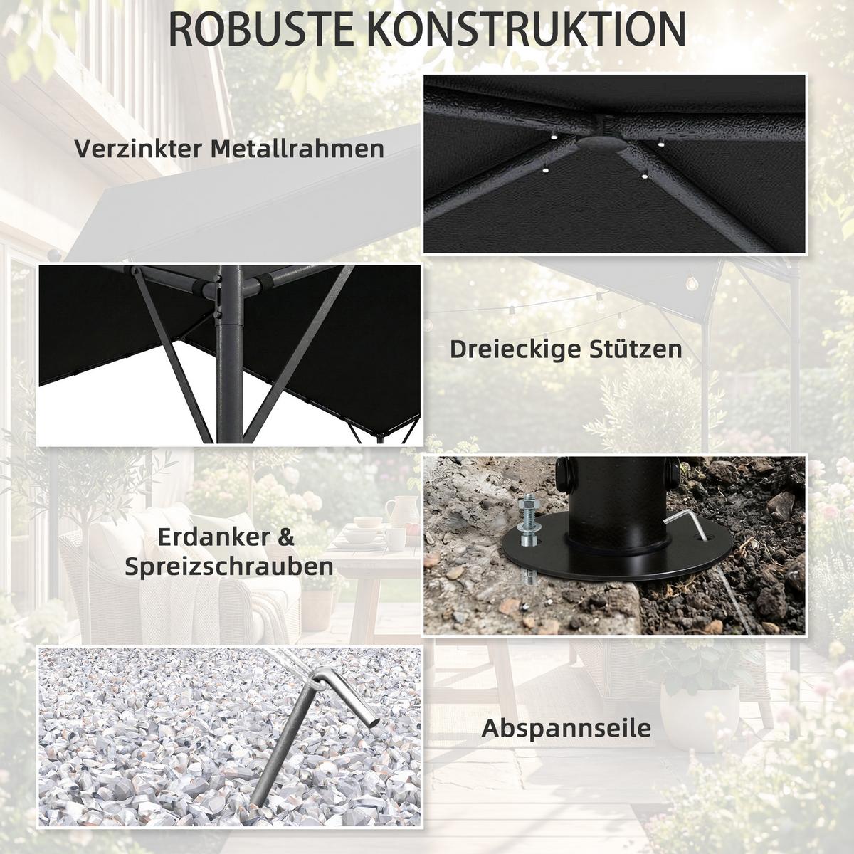 PERGOLA Metall Polyester Dunkelgrau 3/3 m - Dunkelgrau, Textil/Metall (300/280/300cm) - Outsunny