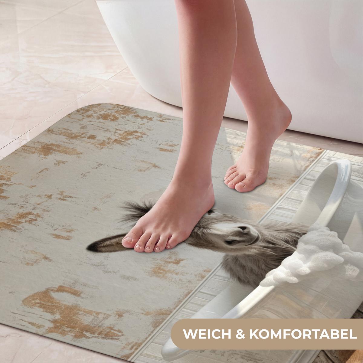 BADEMATTE Esel - Tiere - Badewanne - Schaumstoff 60x90 cm - Creme, Textil (60/90cm) - OnlyWow